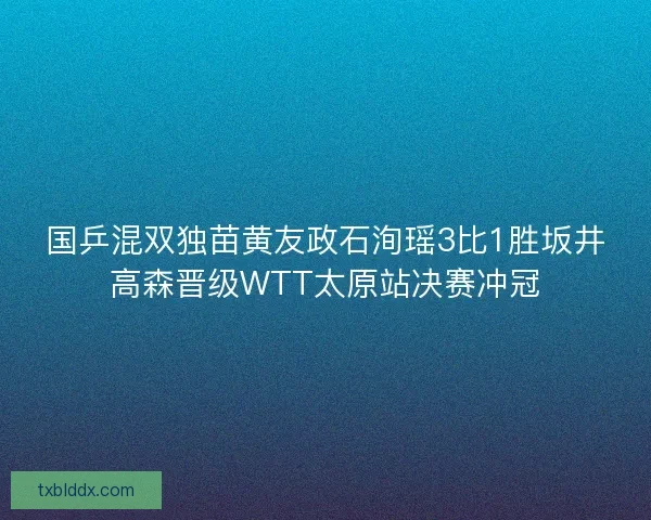 国乒混双独苗黄友政石洵瑶3比1胜坂井高森晋级WTT太原站决赛冲冠